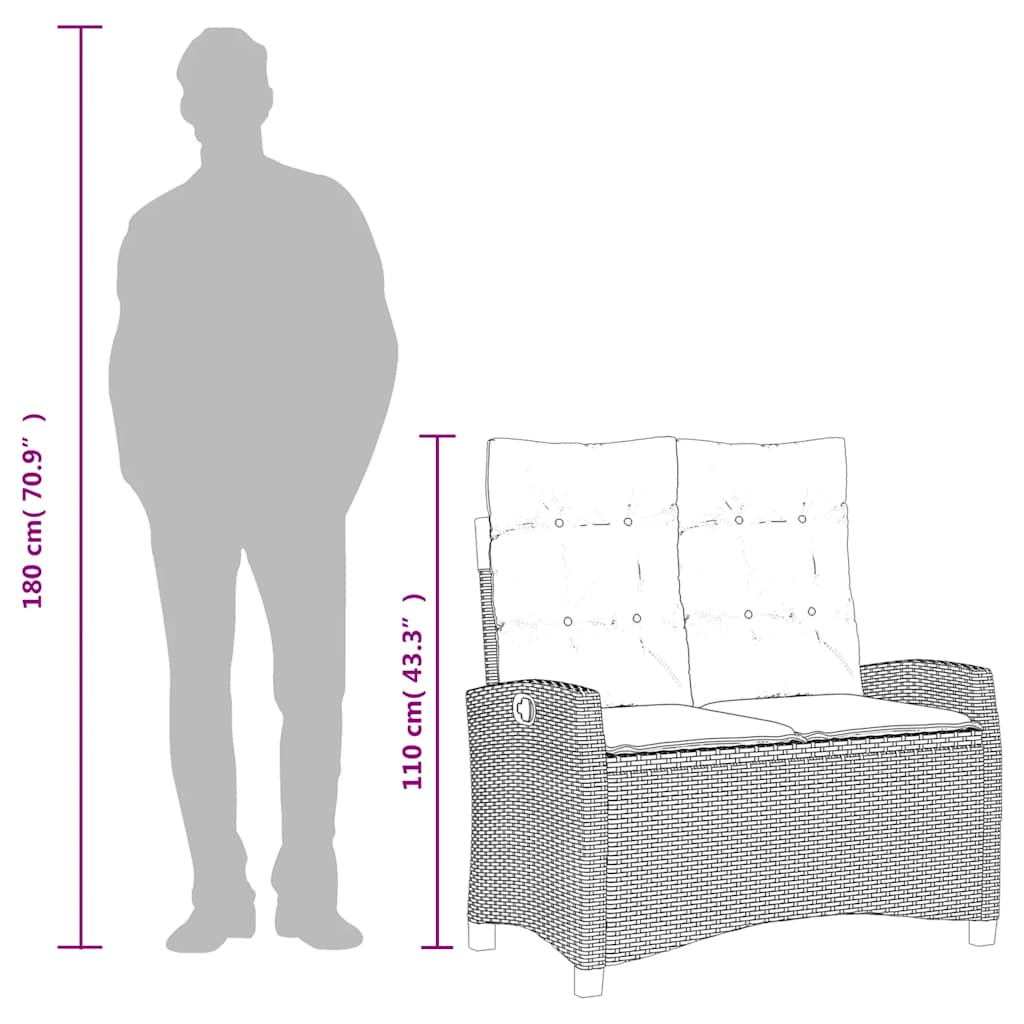 2-dijelni vrtni blagovaonski set s jastucima sivi od poliratana Siva 90 cm table length