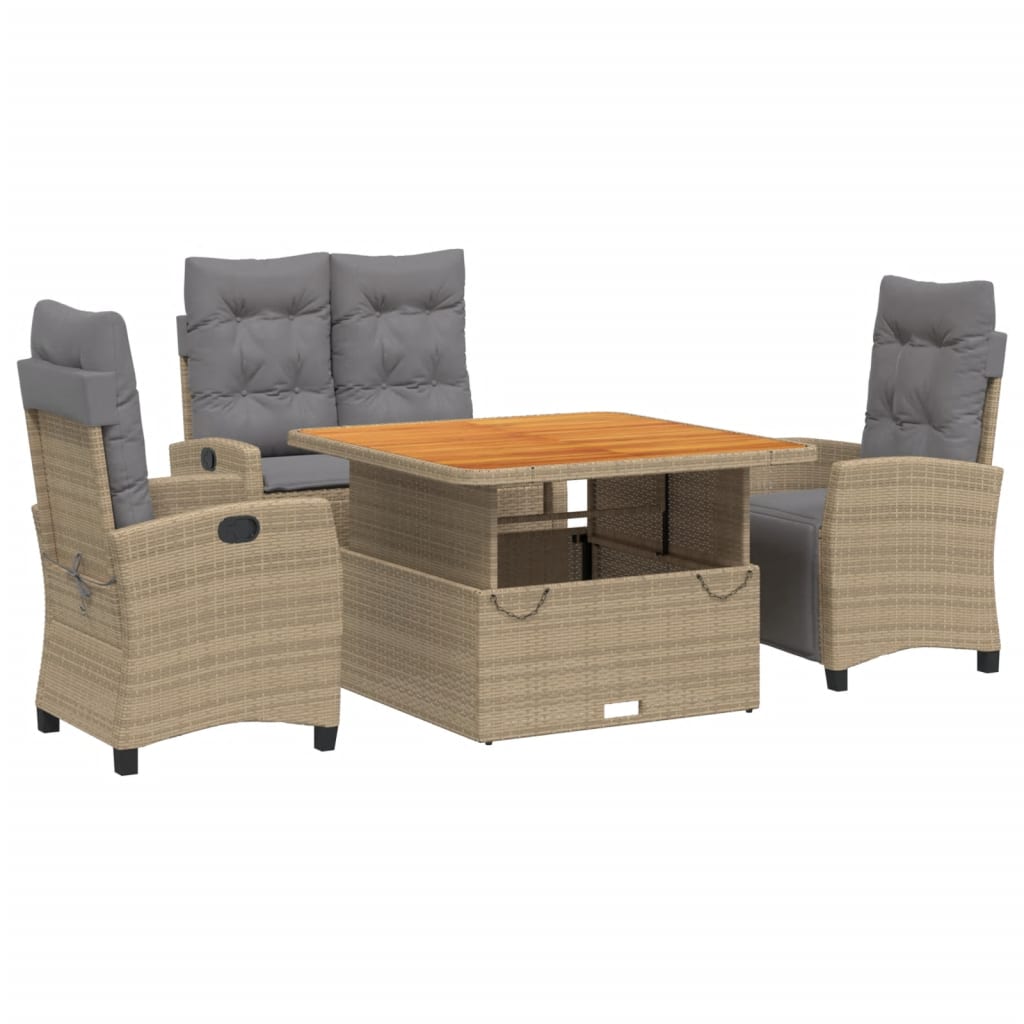 4-dijelni vrtni blagovaonski set od poliratana s jastucima bež 110 cm table length