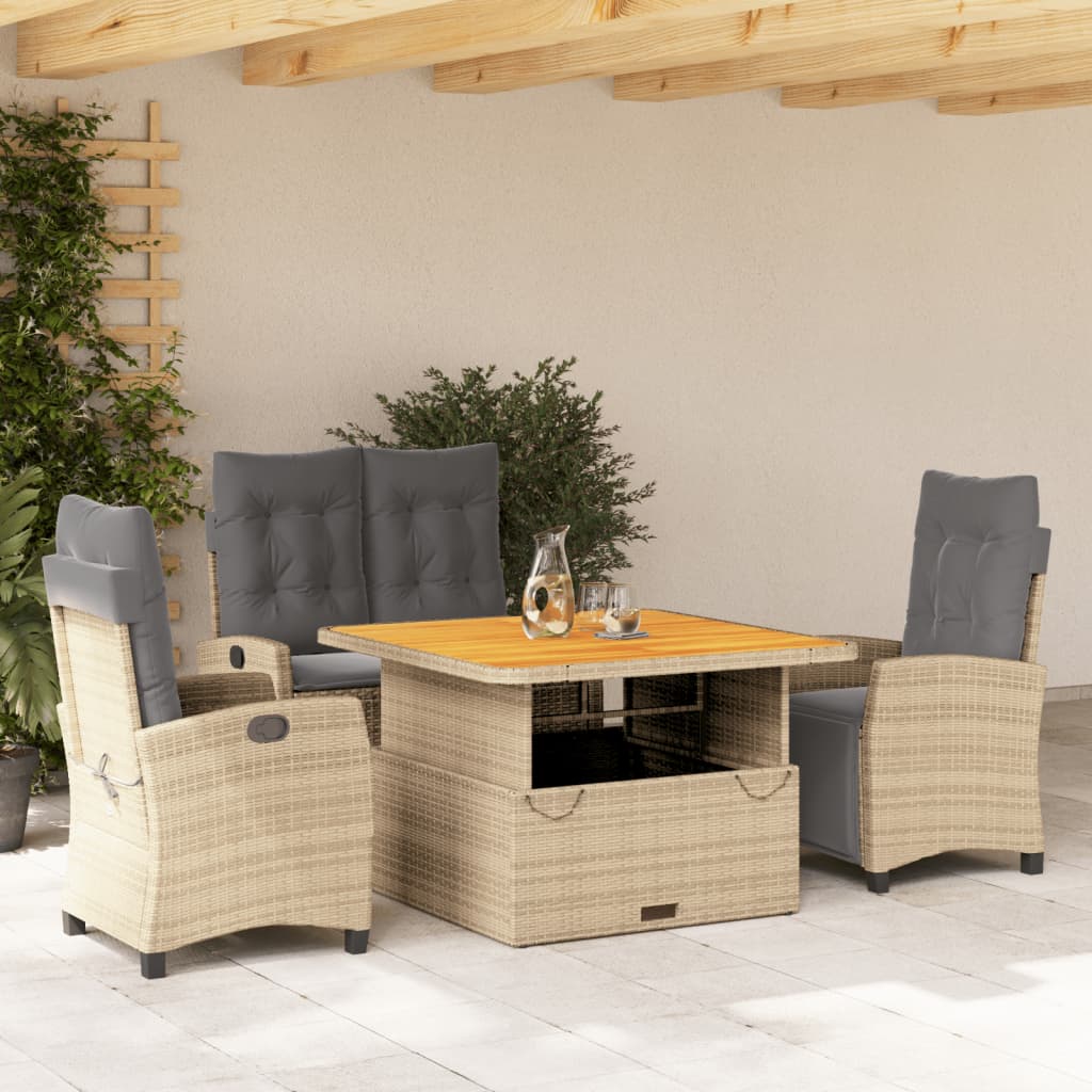 4-dijelni vrtni blagovaonski set od poliratana s jastucima bež 110 cm table length