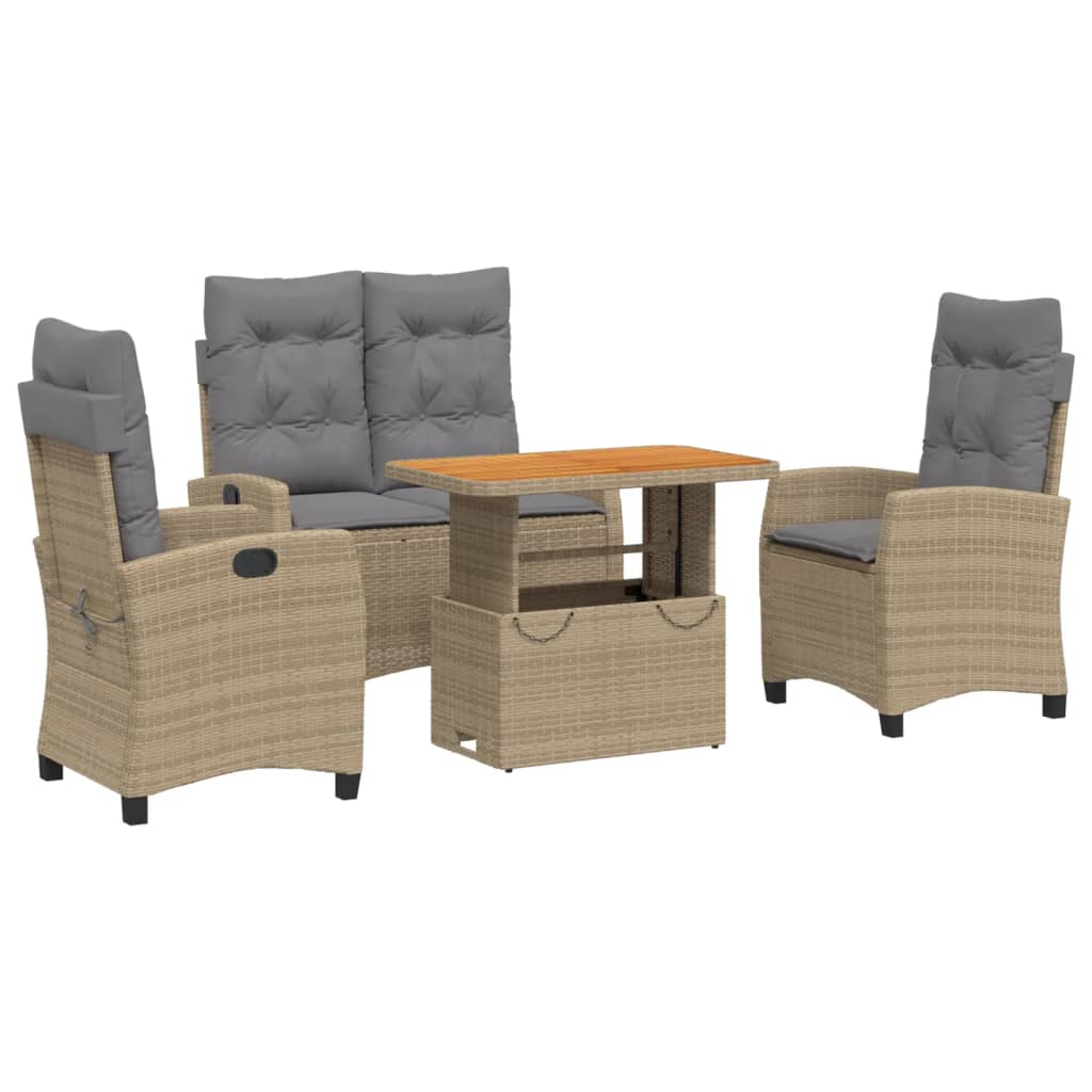 4-dijelni vrtni blagovaonski set od poliratana s jastucima bež 90 cm table length