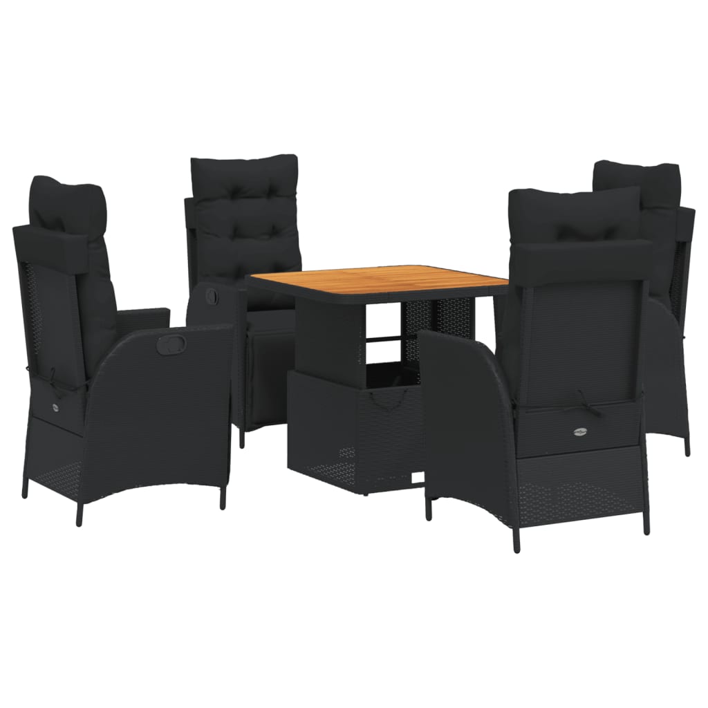 5-dijelni vrtni blagovaonski set s jastucima od poliratana crni Crna Dužina stola 80 cm