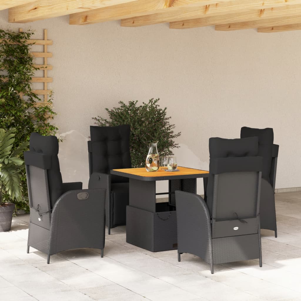 5-dijelni vrtni blagovaonski set s jastucima od poliratana crni Crna Dužina stola 80 cm
