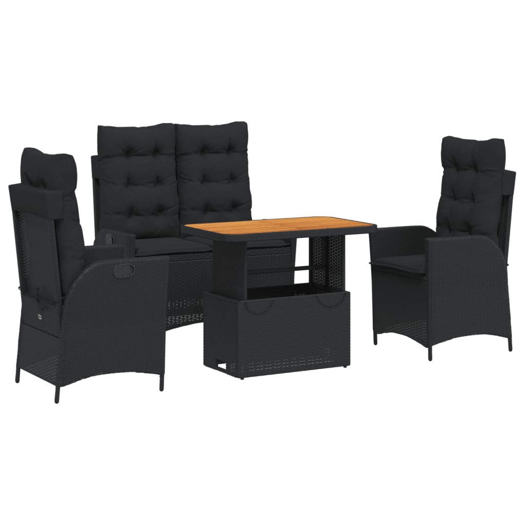 4-dijelni vrtni blagovaonski set od poliratana s jastucima crni Crna 90 cm table length
