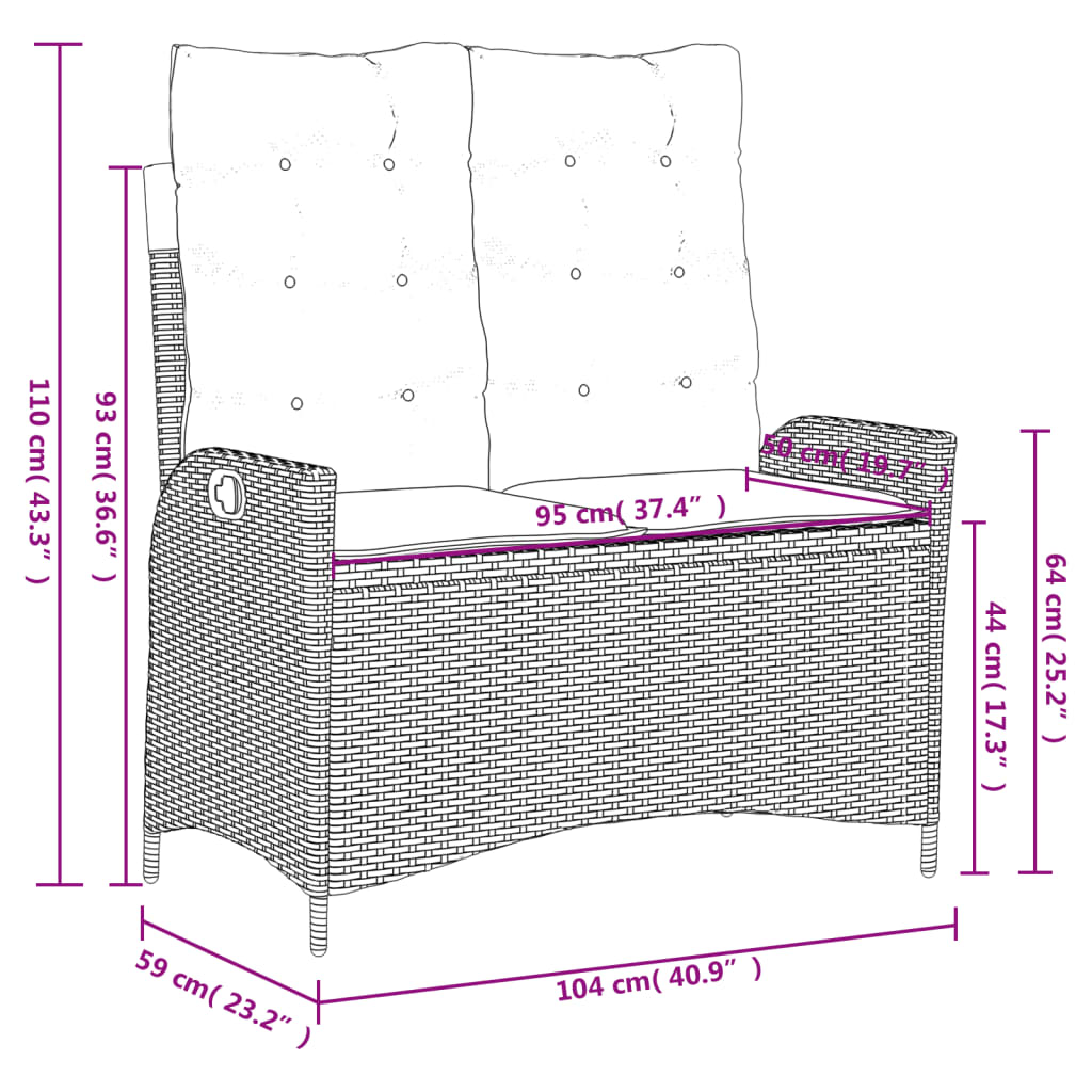 4-dijelni vrtni blagovaonski set od poliratana s jastucima crni Crna 90 cm table length
