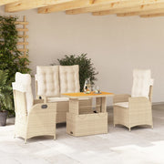 4-dijelni vrtni blagovaonski set od poliratana s jastucima bež 90 cm table length