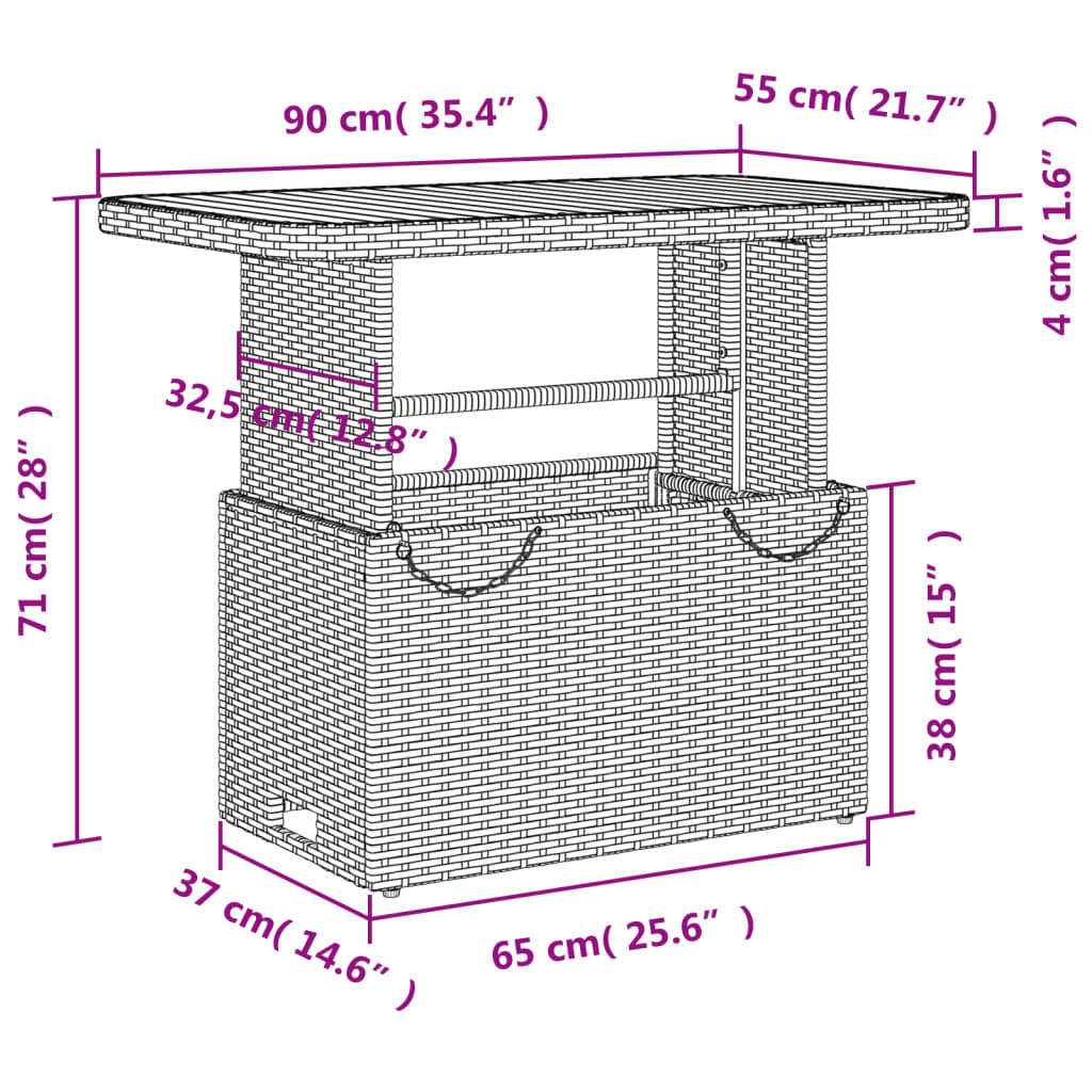 4-dijelni vrtni blagovaonski set od poliratana s jastucima bež Dužina stola 90 cm