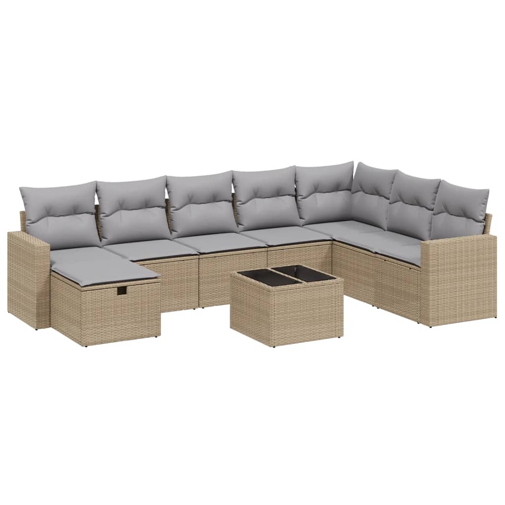 9-dijelni set vrtnih sofa s jastucima bež od poliratana 65.5 x 62 x 69 cm