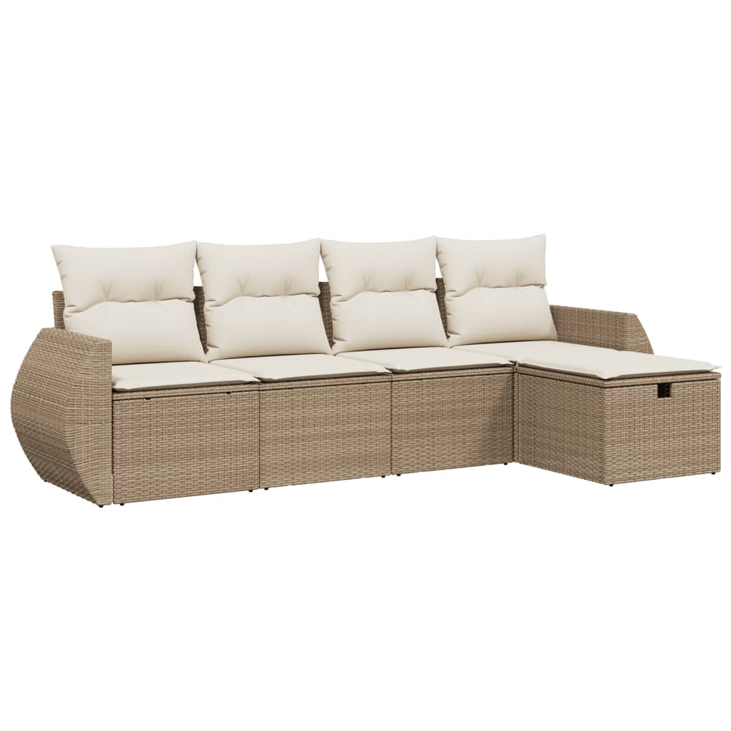 5-dijelni vrtni set sofa s jastucima bež od poliratana 70 x 62.5 x 69 cm