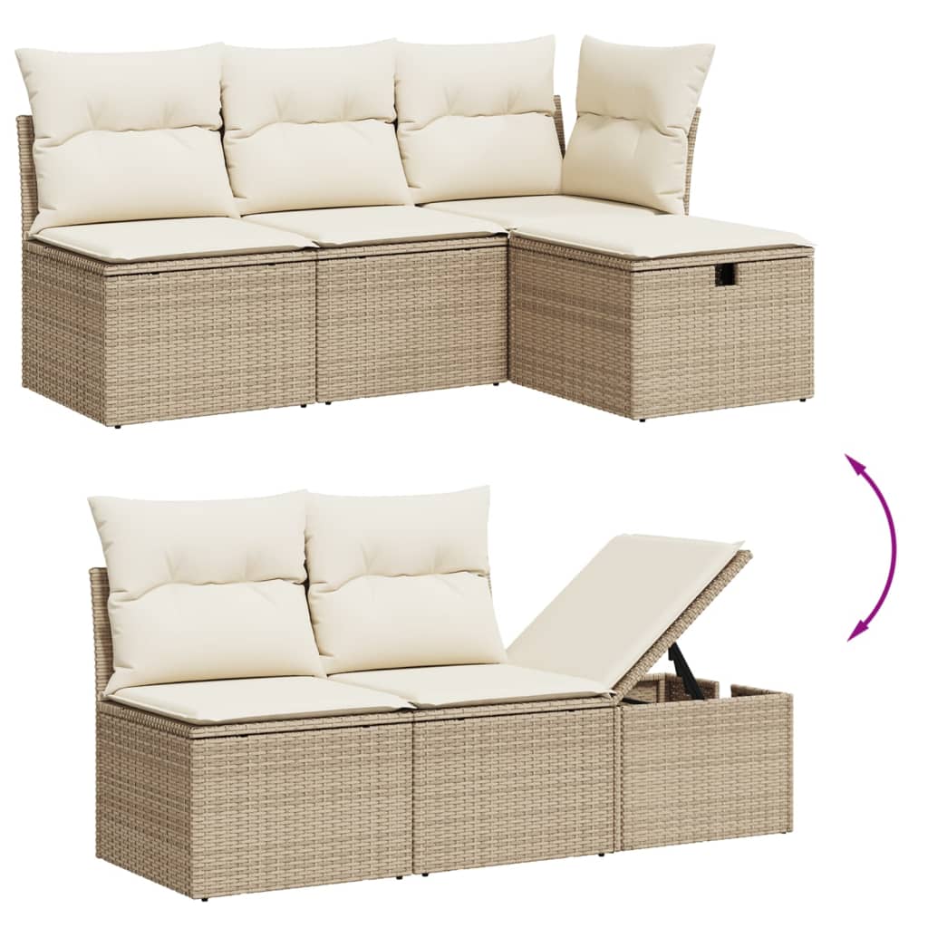 5-dijelni vrtni set sofa s jastucima bež od poliratana 70 x 62.5 x 69 cm