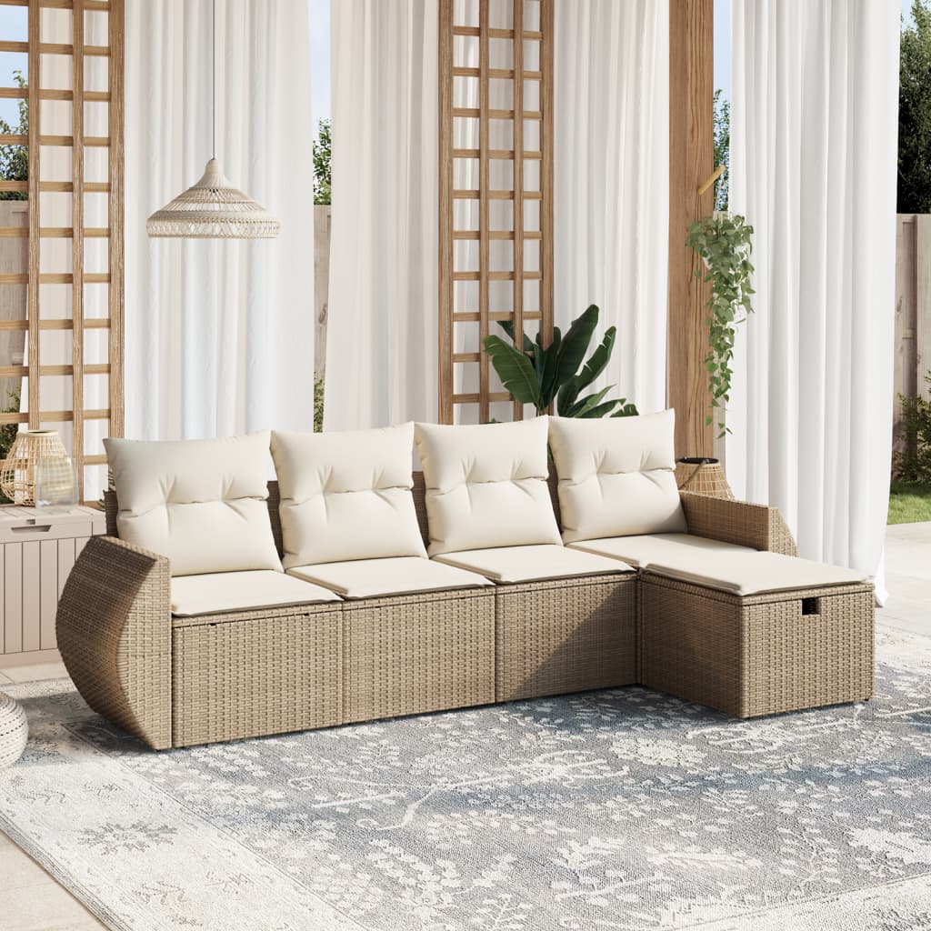 5-dijelni vrtni set sofa s jastucima bež od poliratana 70 x 62.5 x 69 cm