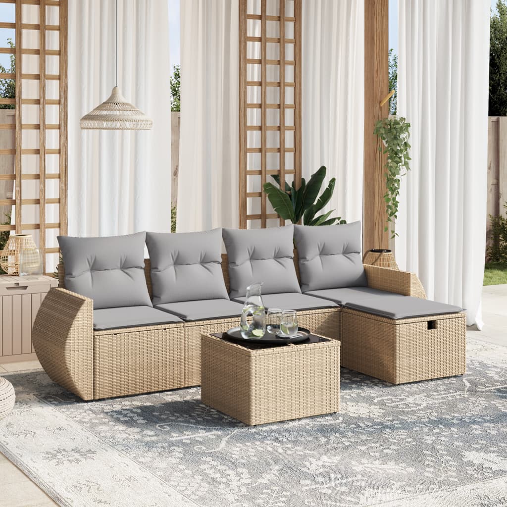 6-dijelni set vrtnih sofa s jastucima bež od poliratana 70 x 62.5 x 69 cm
