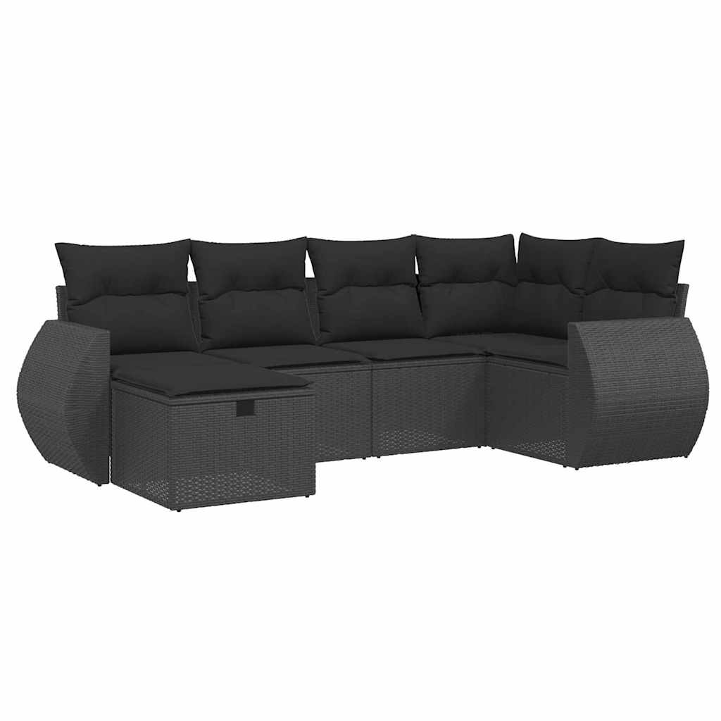 6-dijelni set vrtnih sofa s jastucima crni od poliratana Crna 70 x 62.5 x 69 cm