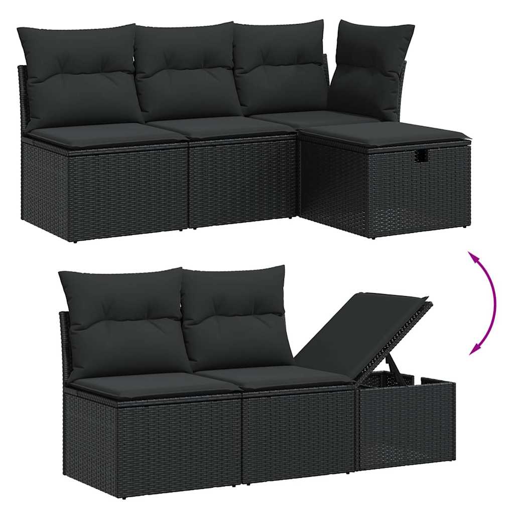 6-dijelni set vrtnih sofa s jastucima crni od poliratana Crna 70 x 62.5 x 69 cm