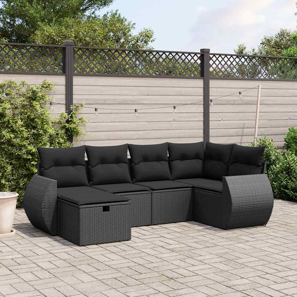 6-dijelni set vrtnih sofa s jastucima crni od poliratana Crna 70 x 62.5 x 69 cm