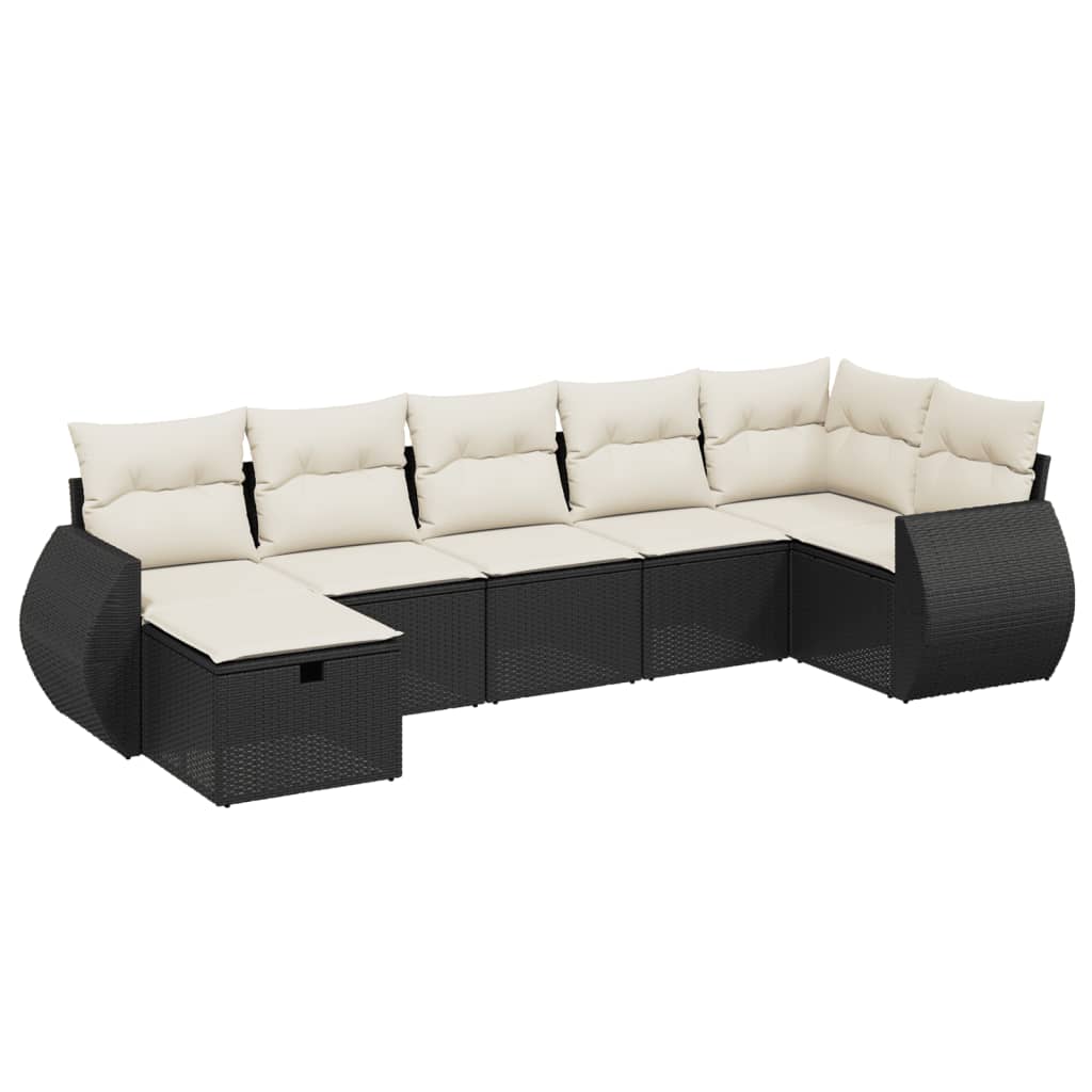 7-dijelni set vrtnih sofa od poliratana s jastucima crni Crna 70 x 62.5 x 69 cm