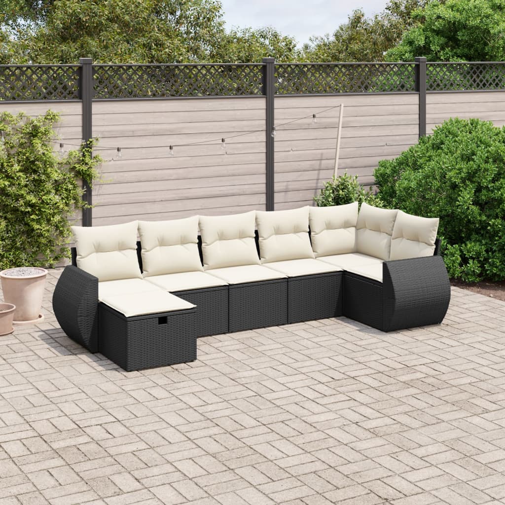 7-dijelni set vrtnih sofa od poliratana s jastucima crni Crna 70 x 62.5 x 69 cm