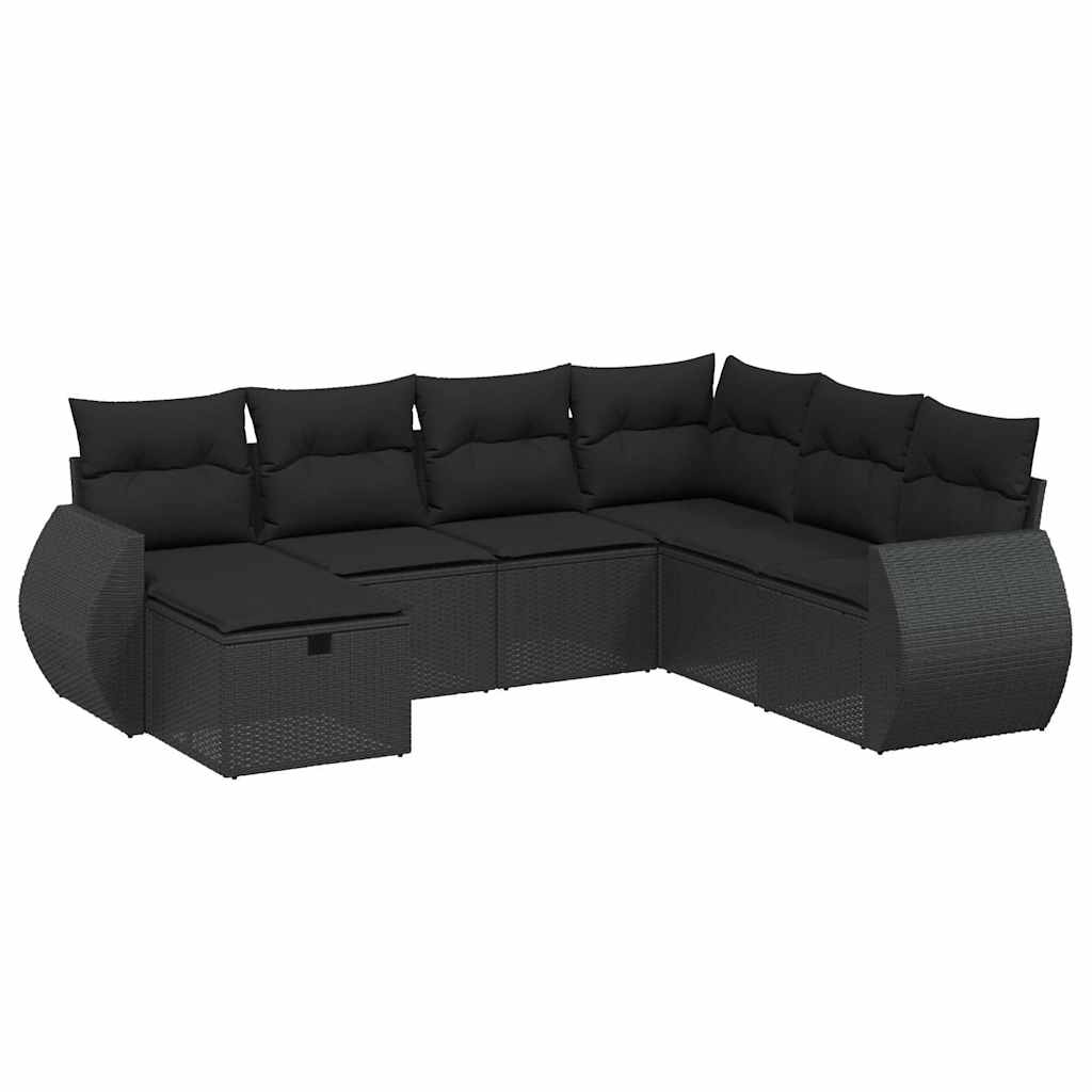 7-dijelni set vrtnih sofa od poliratana s jastucima crni Crna 70 x 62.5 x 69 cm