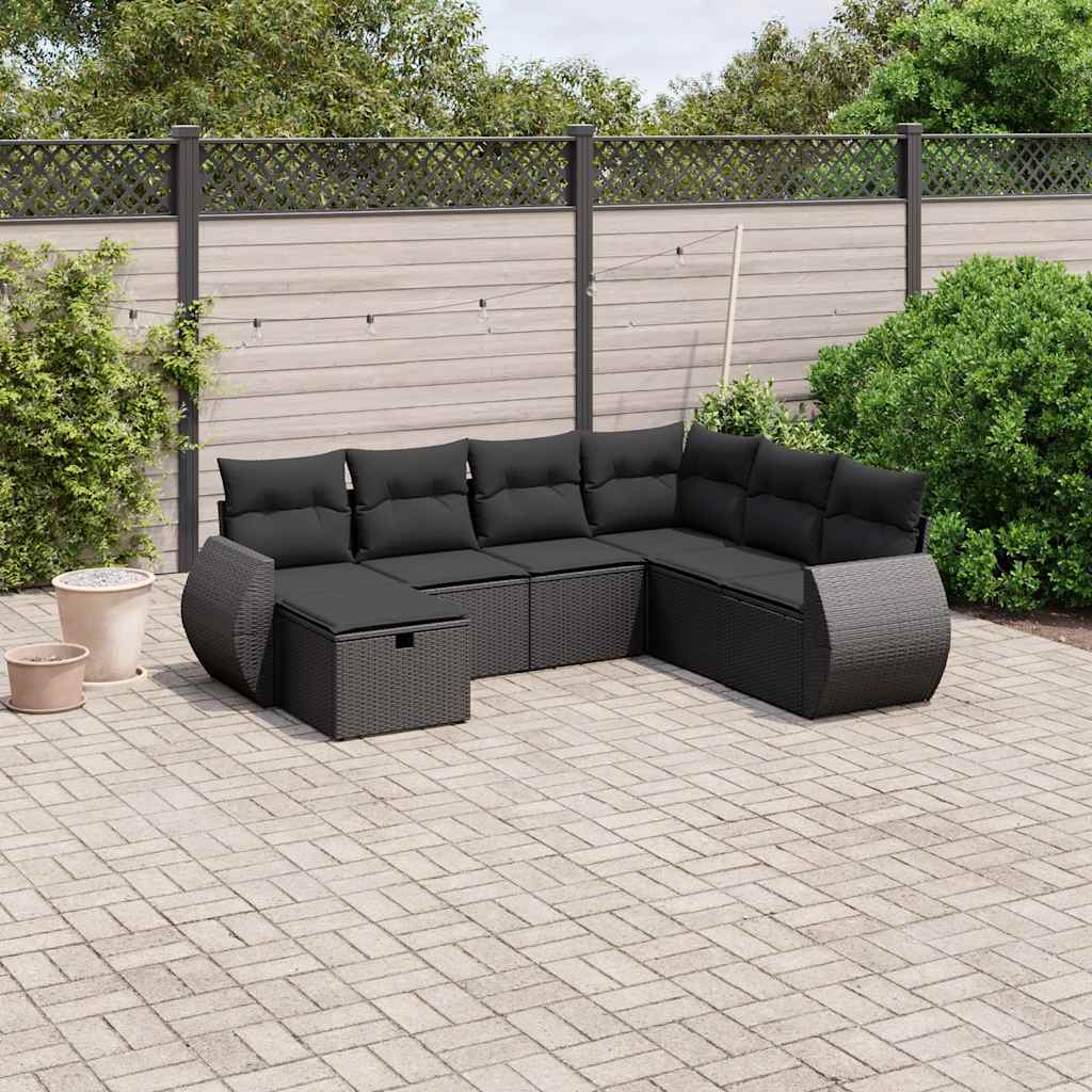 7-dijelni set vrtnih sofa od poliratana s jastucima crni Crna 70 x 62.5 x 69 cm
