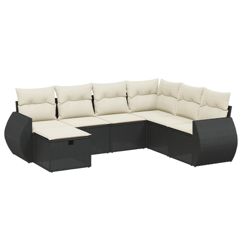 7-dijelni set vrtnih sofa od poliratana s jastucima crni Crna 70 x 62.5 x 69 cm