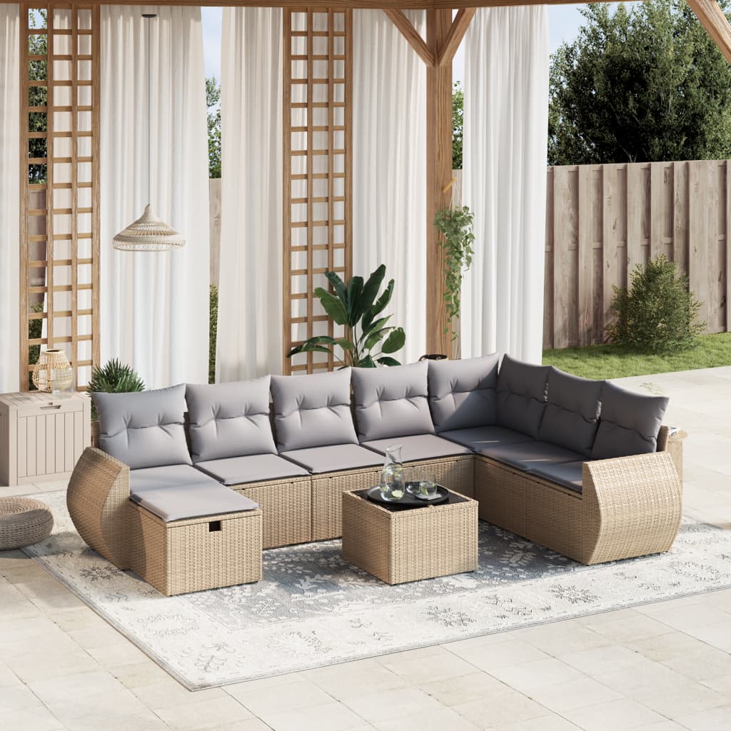 9-dijelni set vrtnih sofa s jastucima bež od poliratana 70 x 62.5 x 69 cm
