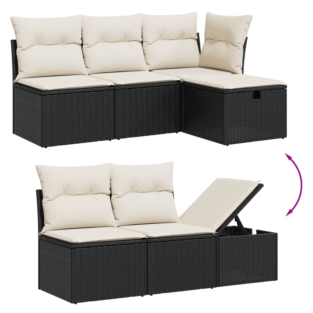 6-dijelni set vrtnih sofa s jastucima crni od poliratana Crna 65.5 x 62 x 69 cm