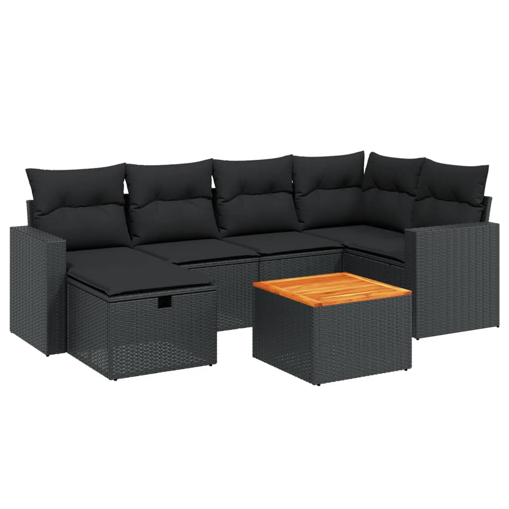7-dijelni set vrtnih sofa od poliratana s jastucima crni Crna 65.5 x 62 x 69 cm