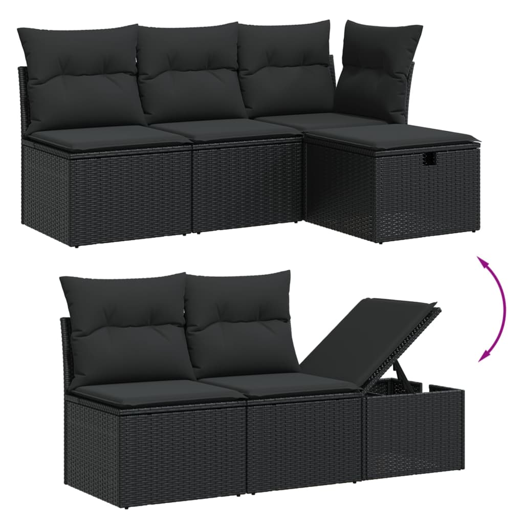 7-dijelni set vrtnih sofa od poliratana s jastucima crni Crna 65.5 x 62 x 69 cm