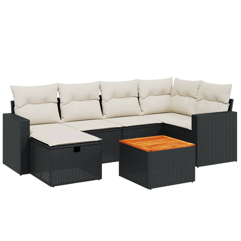 7-dijelni set vrtnih sofa od poliratana s jastucima crni Crna 65.5 x 62 x 69 cm