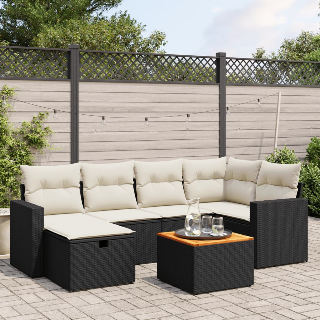 7-dijelni set vrtnih sofa od poliratana s jastucima crni Crna 65.5 x 62 x 69 cm
