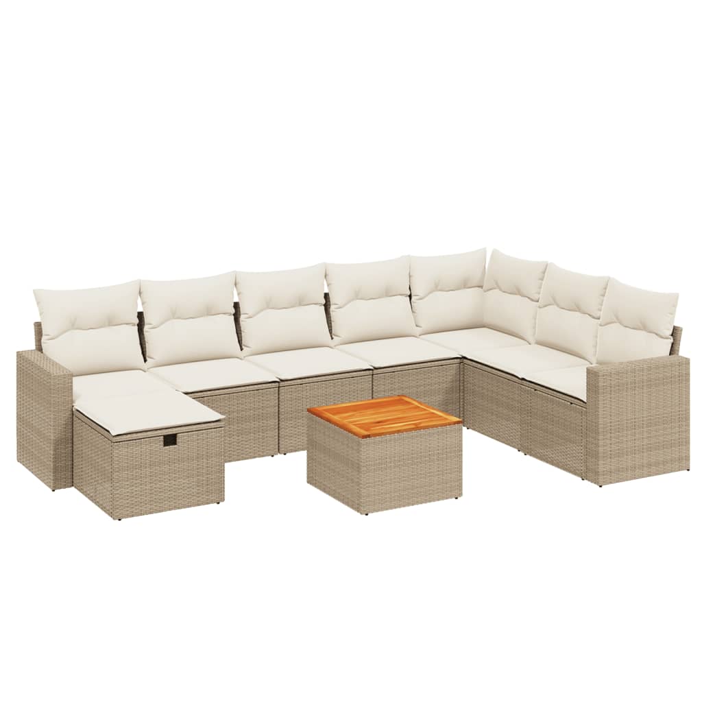 9-dijelni set vrtnih sofa s jastucima bež od poliratana 65.5 x 62 x 69 cm