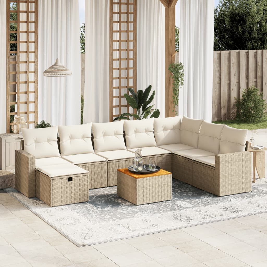 9-dijelni set vrtnih sofa s jastucima bež od poliratana 65.5 x 62 x 69 cm