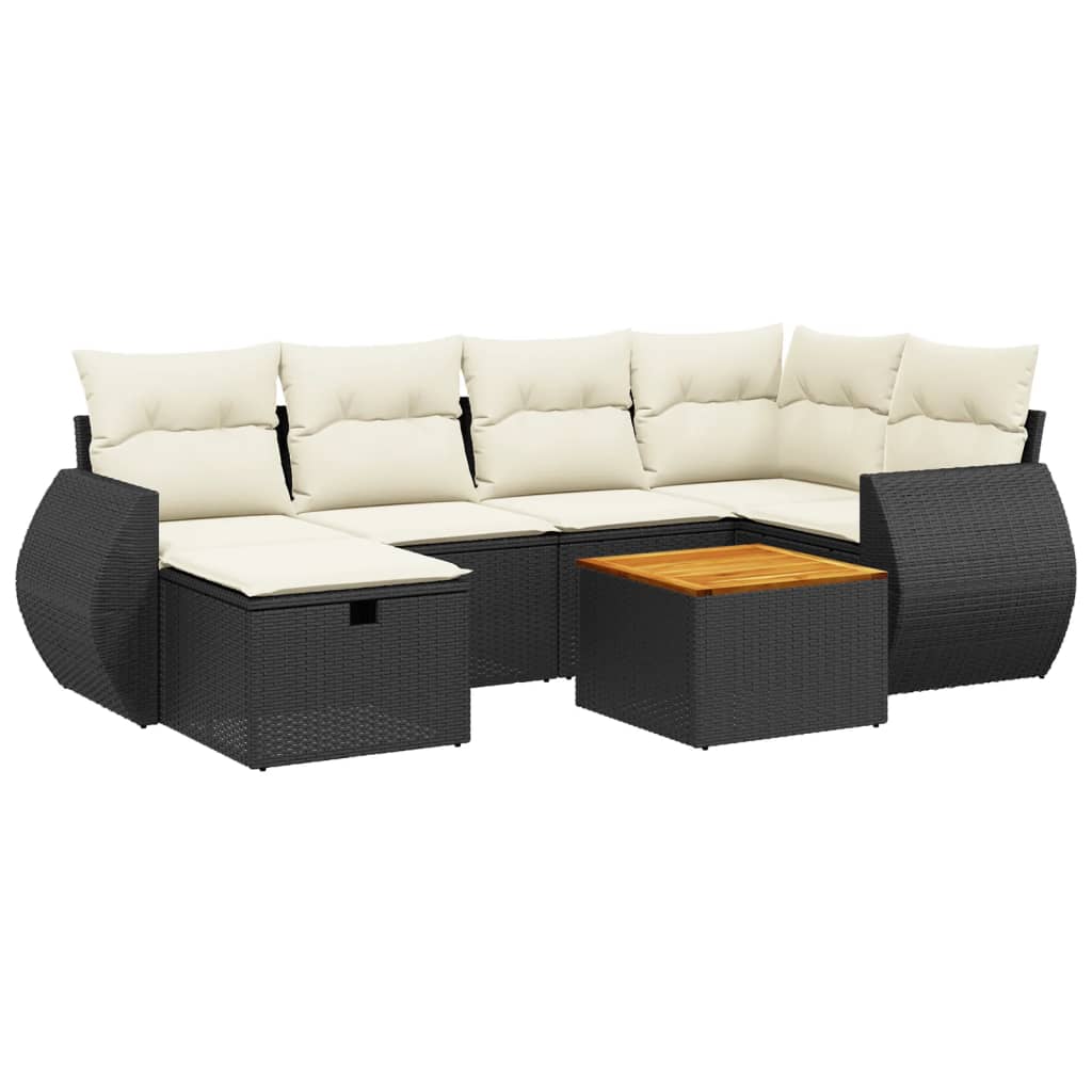 7-dijelni set vrtnih sofa od poliratana s jastucima crni Crna 70 x 62.5 x 69 cm