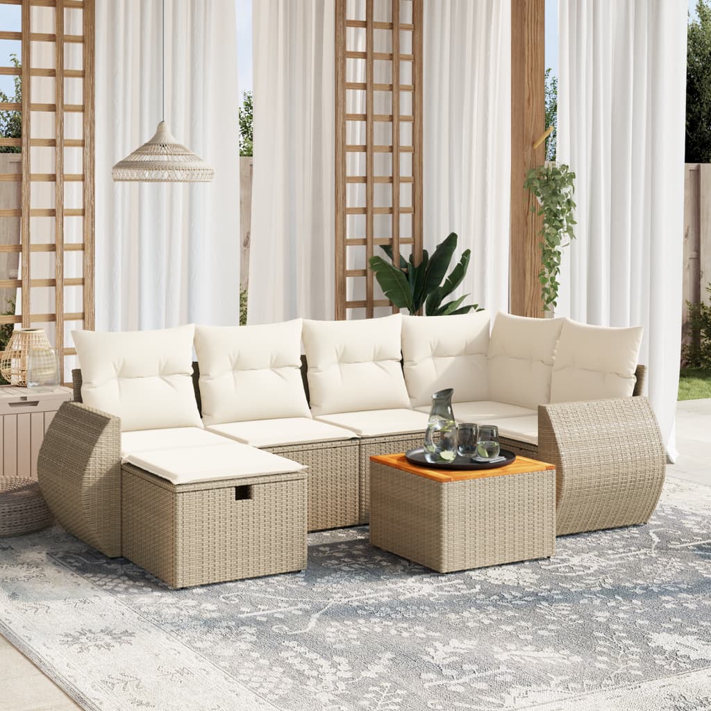 7-dijelni set vrtnih sofa od poliratana s jastucima bež 70 x 62.5 x 69 cm