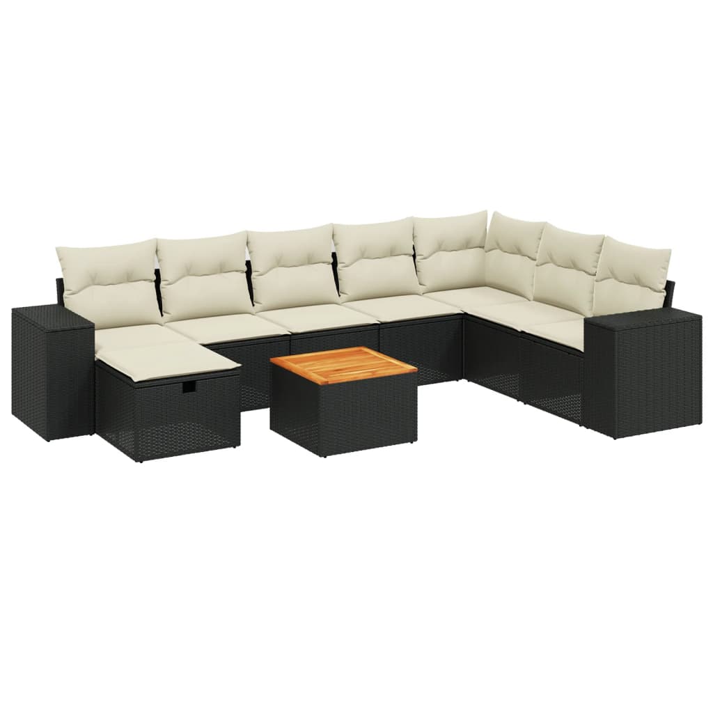 9-dijelni set vrtnih sofa s jastucima crni od poliratana Crna 83 x 62 x 69 cm