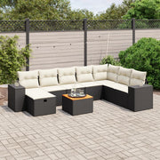 9-dijelni set vrtnih sofa s jastucima crni od poliratana Crna 83 x 62 x 69 cm