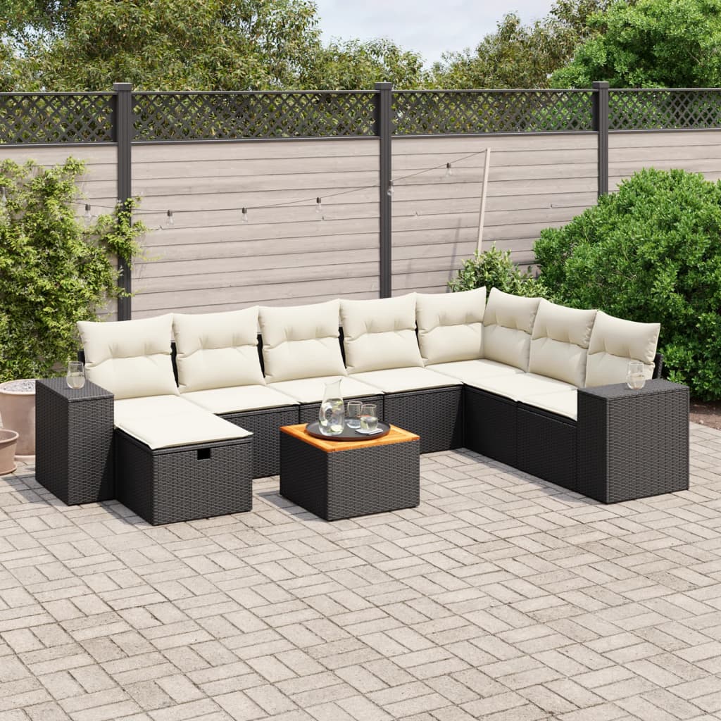 9-dijelni set vrtnih sofa s jastucima crni od poliratana Crna 83 x 62 x 69 cm