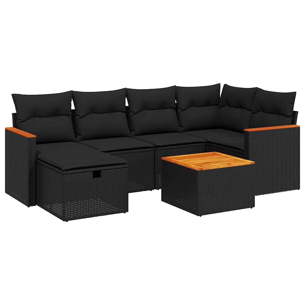 7-dijelni set vrtnih sofa od poliratana s jastucima crni Crna 62 x 62 x 69 cm
