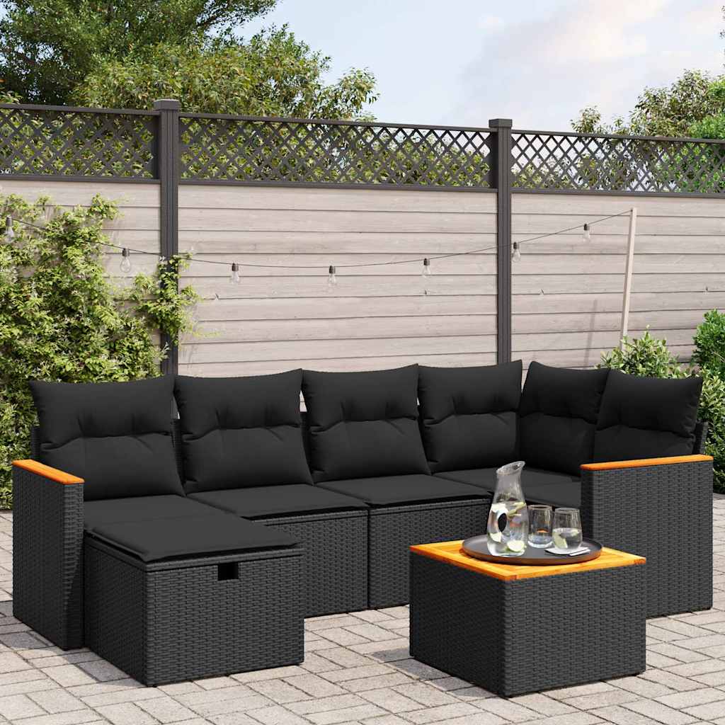 7-dijelni set vrtnih sofa od poliratana s jastucima crni Crna 62 x 62 x 69 cm
