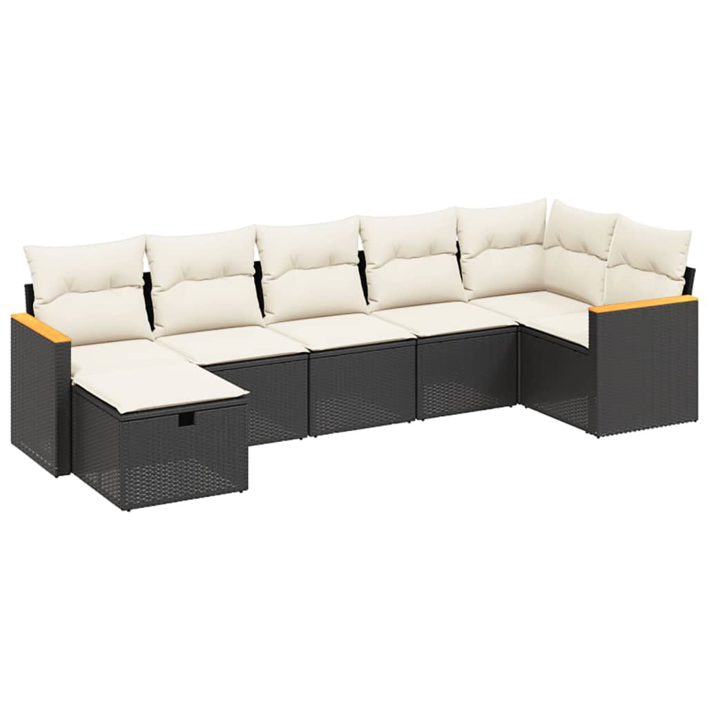 7-dijelni set vrtnih sofa od poliratana s jastucima crni Crna 62 x 62 x 69 cm