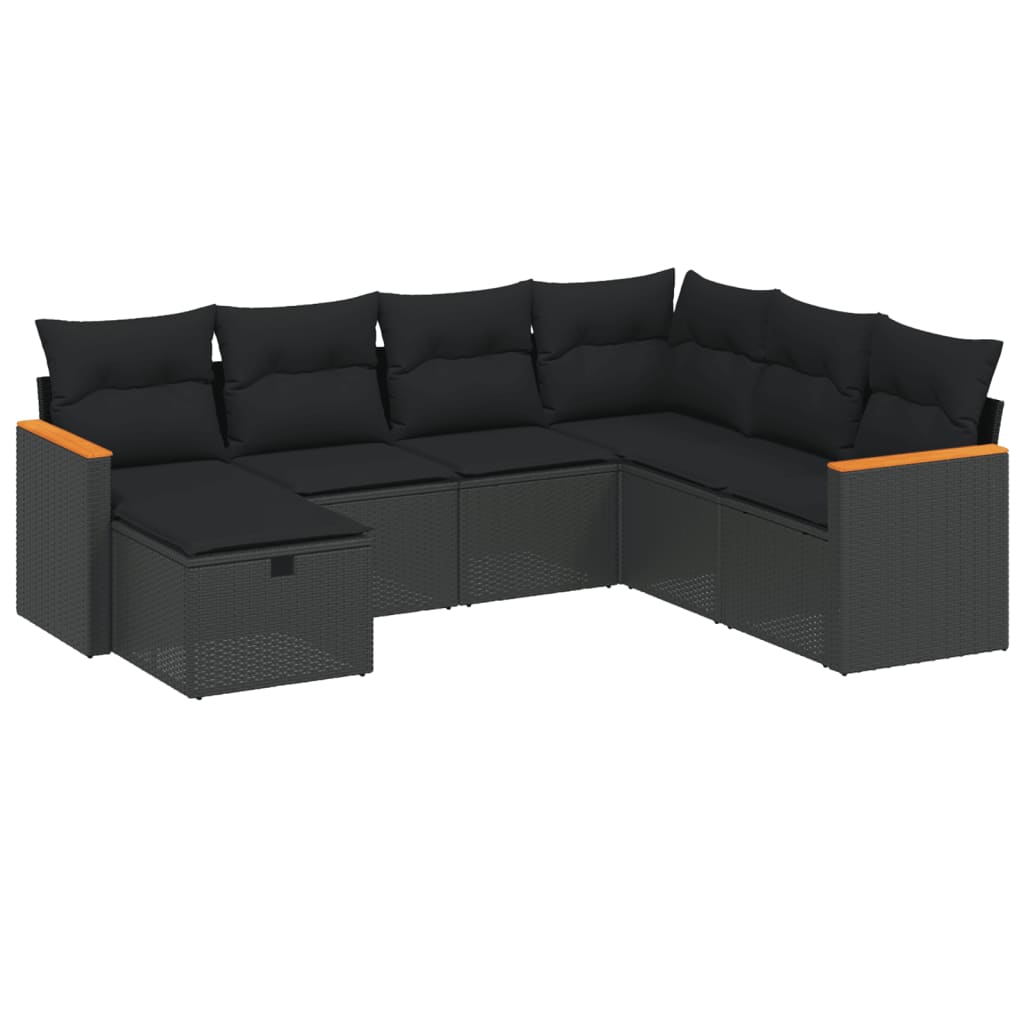 7-dijelni set vrtnih sofa od poliratana s jastucima crni Crna 62 x 62 x 69 cm