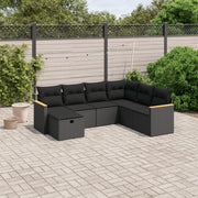 7-dijelni set vrtnih sofa od poliratana s jastucima crni Crna 62 x 62 x 69 cm