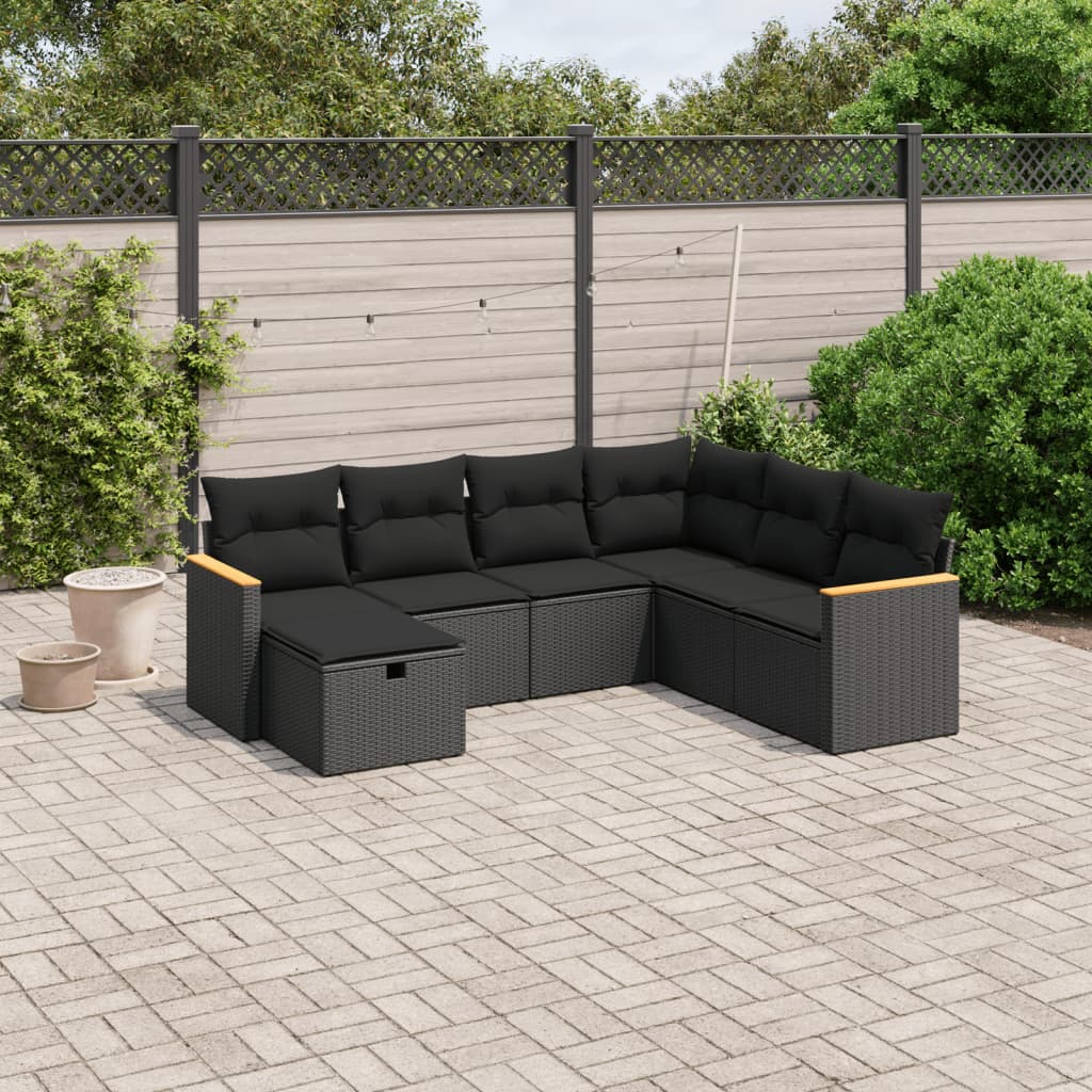 7-dijelni set vrtnih sofa od poliratana s jastucima crni Crna 62 x 62 x 69 cm