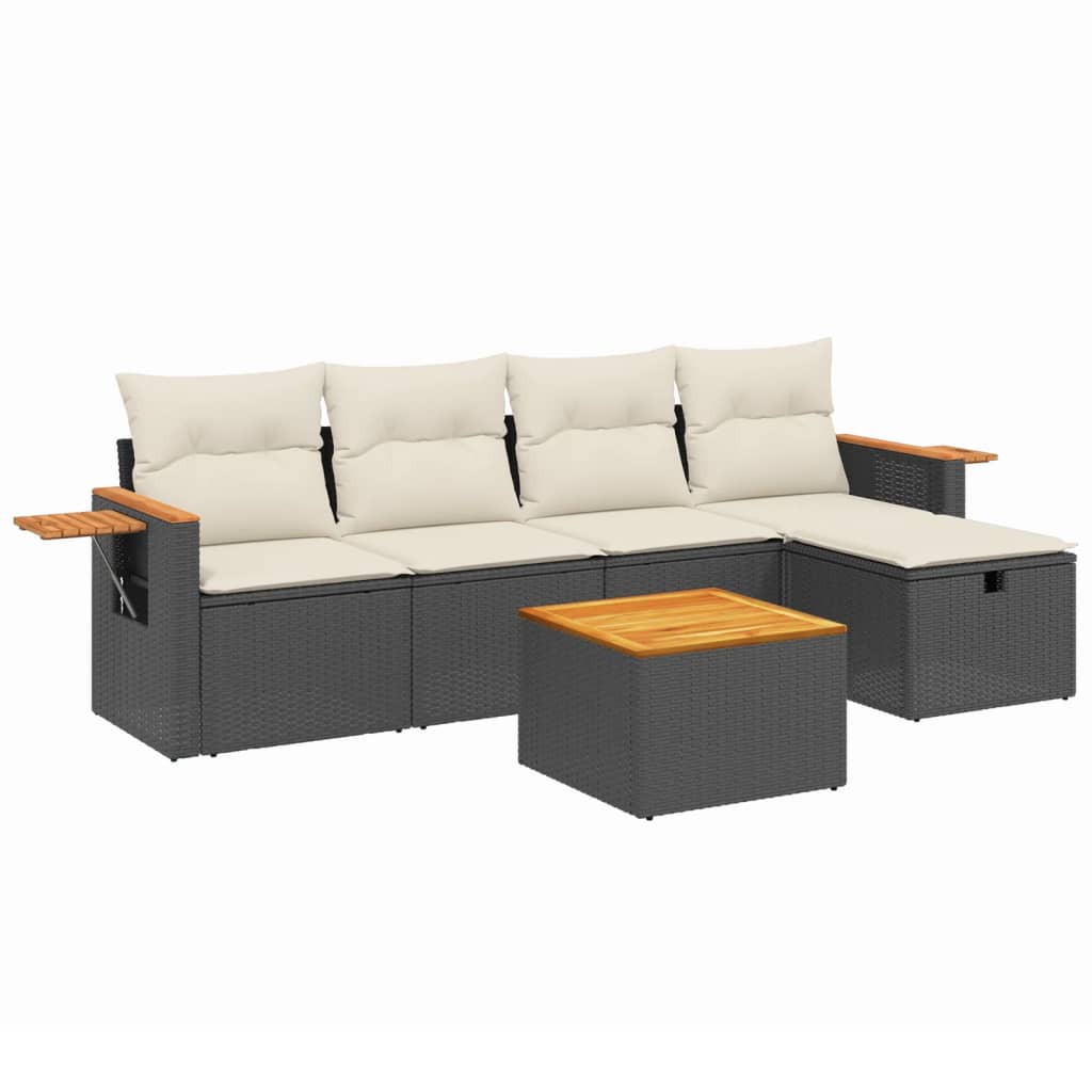 6-dijelni set vrtnih sofa s jastucima crni od poliratana Crna 61.5 x 62 x 69 cm