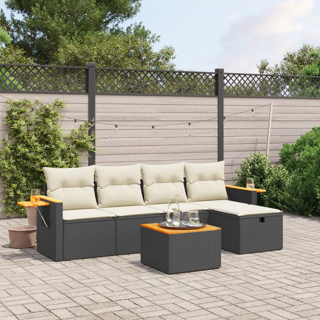 6-dijelni set vrtnih sofa s jastucima crni od poliratana Crna 61.5 x 62 x 69 cm