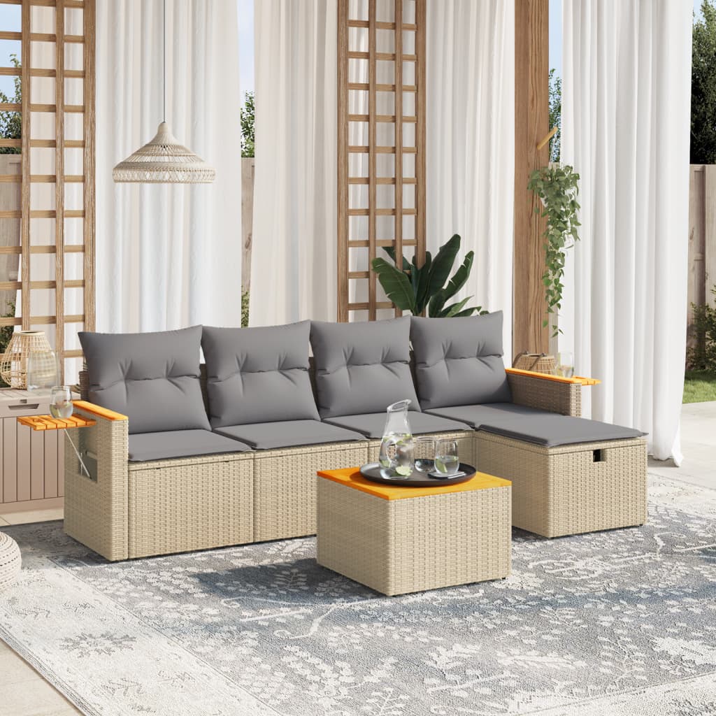 6-dijelni set vrtnih sofa s jastucima bež od poliratana 61.5 x 62 x 69 cm