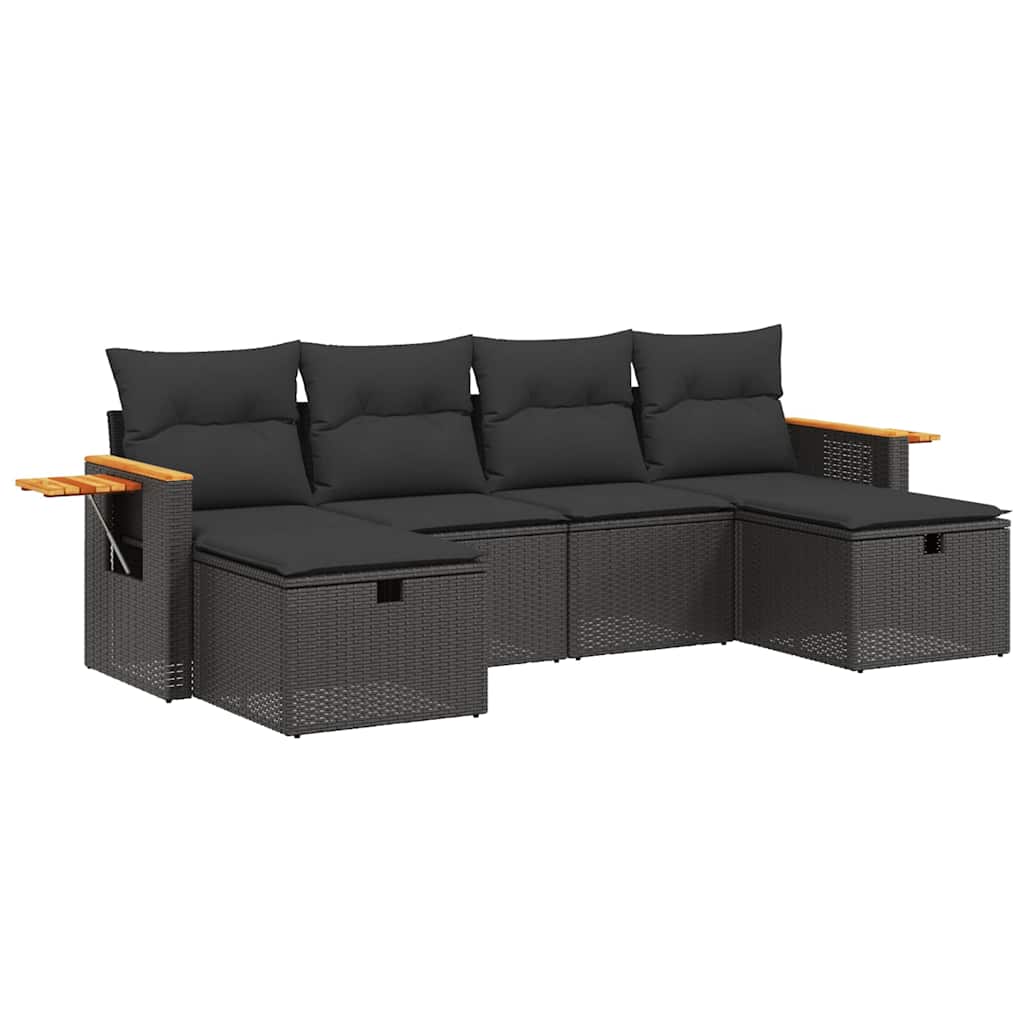 6-dijelni set vrtnih sofa s jastucima crni od poliratana Crna 61.5 x 62 x 69 cm