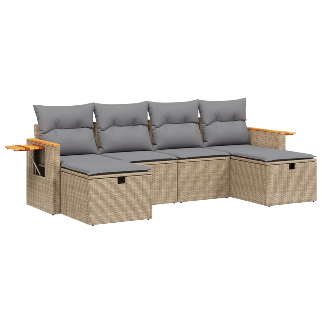 6-dijelni set vrtnih sofa s jastucima bež od poliratana 61.5 x 62 x 69 cm