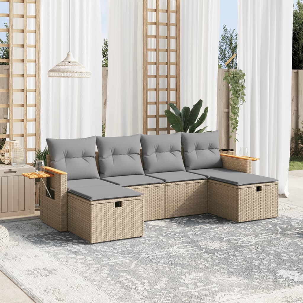 6-dijelni set vrtnih sofa s jastucima bež od poliratana 61.5 x 62 x 69 cm