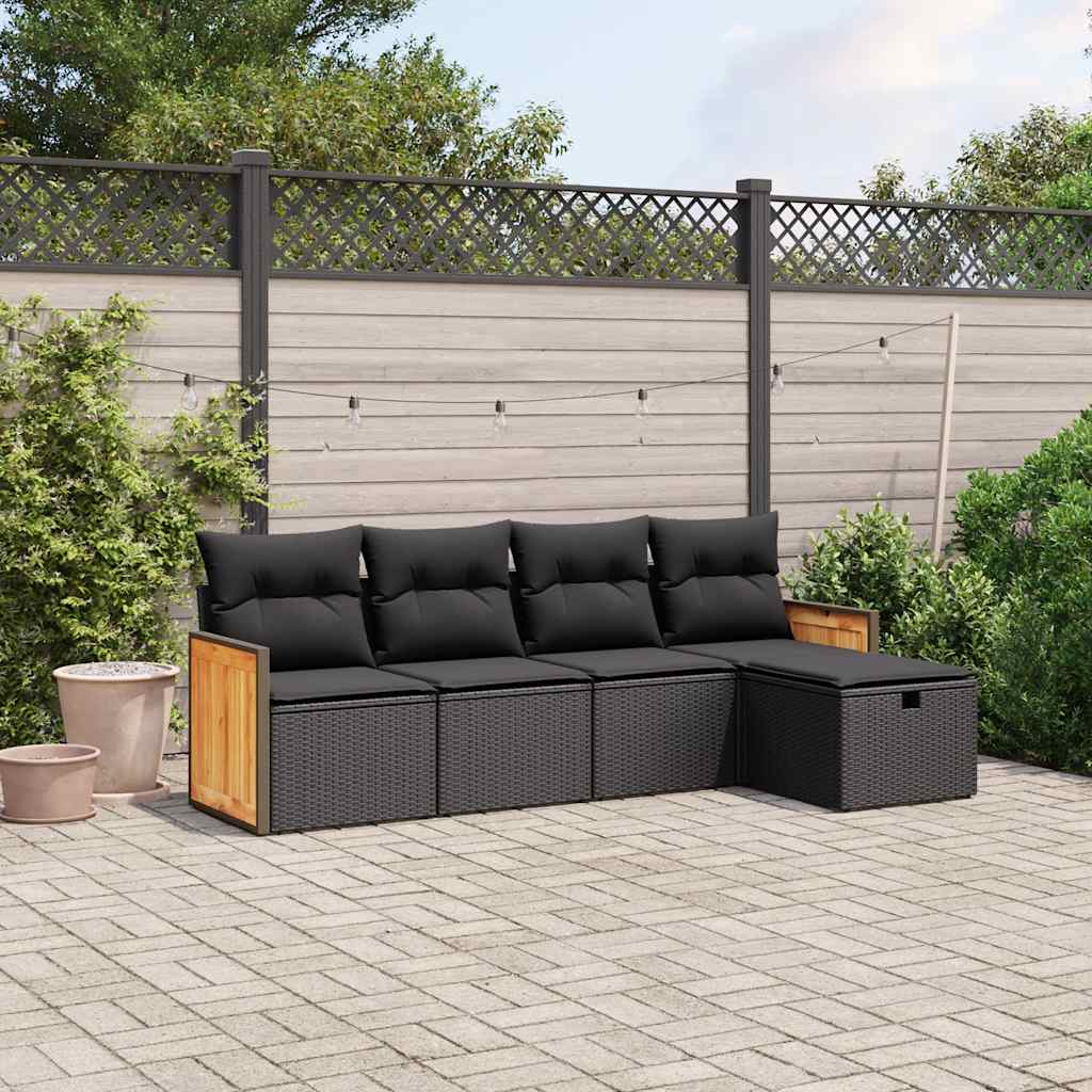 5-dijelna vrtna garnitura od poliratana s jastucima crna 59 x 62 x 69 cm