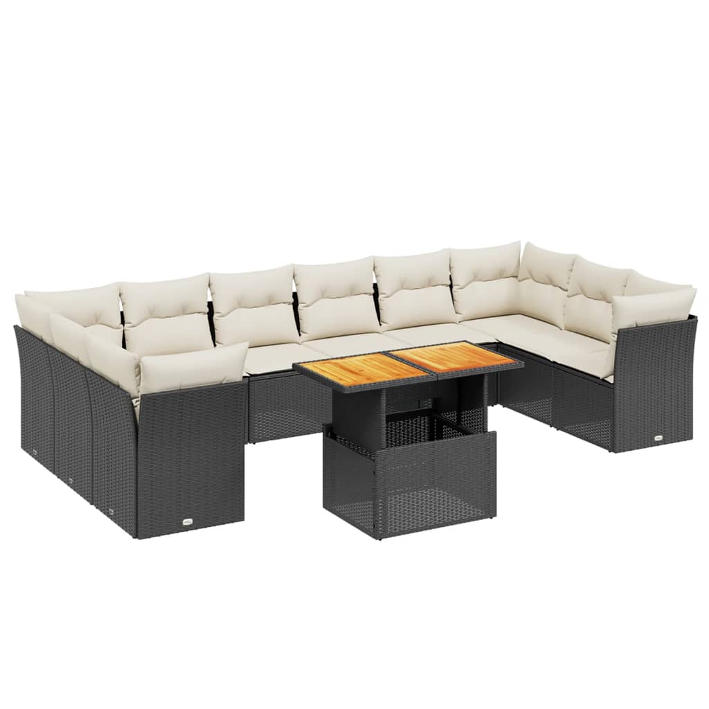 11-dijelni set vrtnih sofa od poliratana s jastucima crni Crna 100 x 55 x 73 cm